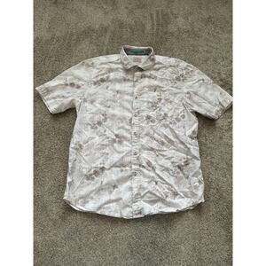 Tommy Bahama Shirt Mens Medium White Tan Button Up Floral Cotton